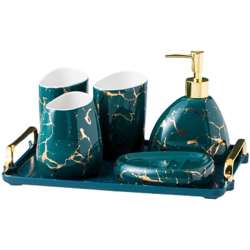 Керамичен петчастен комплект за баня с чаши за уста и за четки за зъби