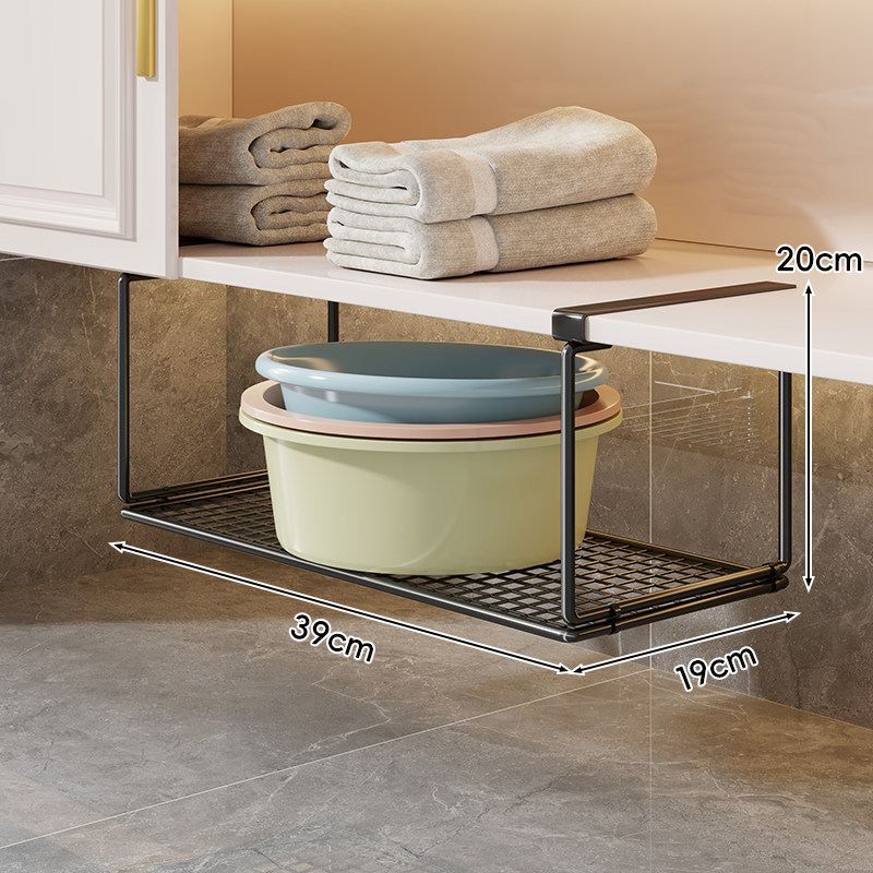 Stalak za pohranu ispod umivaona za kupaonu, željezni, viseći tip, 1 sloj, moderni minimalistčki stil