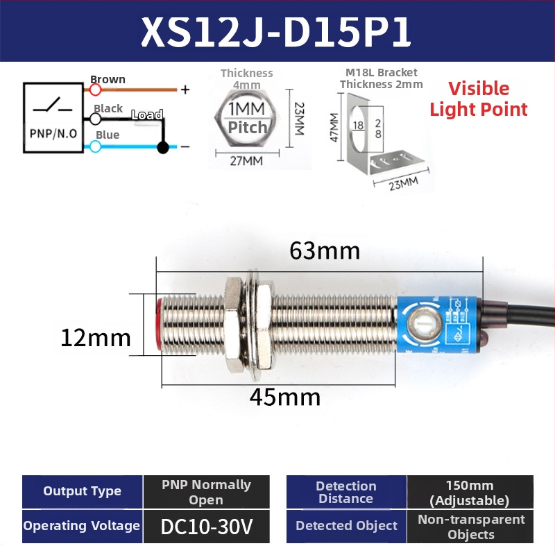 M18 laser senzor SYM18J-D50N1 difúzny infračervený fotoelektrický spínač, IP66
