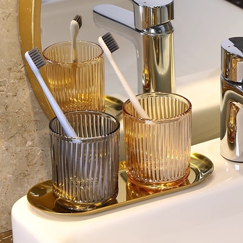 Стъклен комплект чаши за четки за зъби с лого – Huazhu, за дома и хотелска употреба, лукс в лек стил