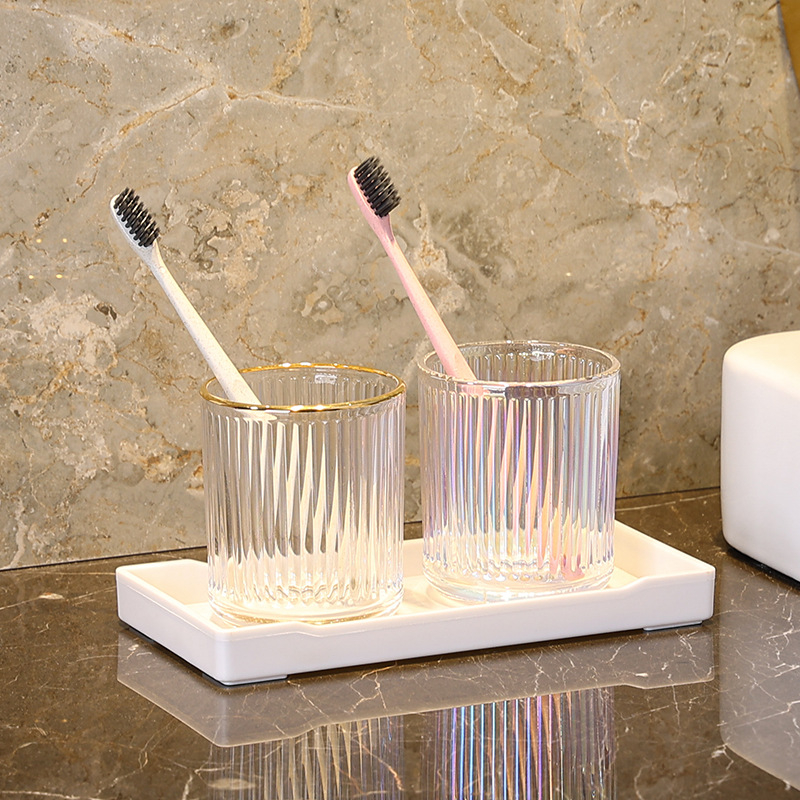 Стъклен комплект чаши за четки за зъби с лого – Huazhu, за дома и хотелска употреба, лукс в лек стил