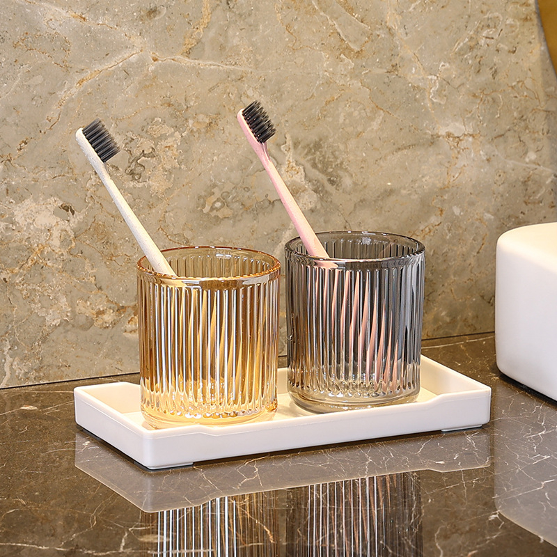 Стъклен комплект чаши за четки за зъби с лого – Huazhu, за дома и хотелска употреба, лукс в лек стил