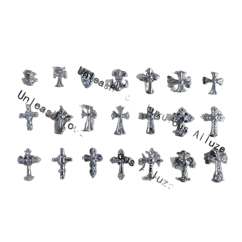 Nail art metalni dodaci s križem – mika prah, lančani uzorak, sladak retro punk stil