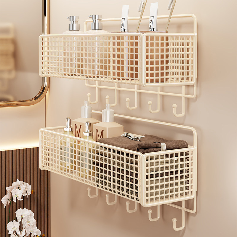 Ράφι αποθήκευσης μπάνιου τοίχου, εγκατάσταση χωρίς διάτρηση, απλό στυλ, μοντέλο 2350959837942220544