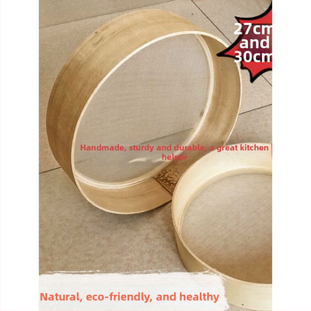 Ručne vyrobený drevený sito na múku s okrúhlym košíkom – vidiecky štýl