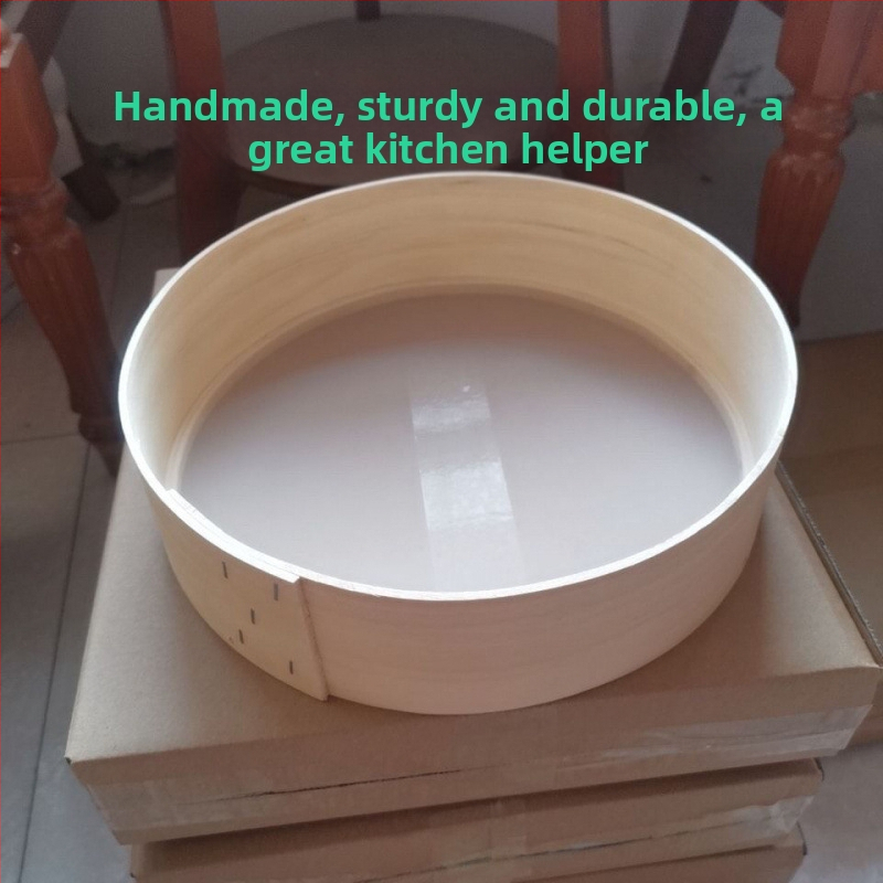 Ručne vyrobený drevený sito na múku s okrúhlym košíkom – vidiecky štýl