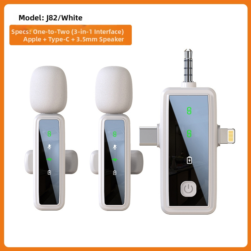 Lavalier mikrofónový systém J86, Bluetooth 5.1, 2 kanály, frekvenčné rozpätie 20 Hz–20 kHz, zabudovaná batéria 50–100 mAh, výdrž 6–8 h, 3 v 1 pre telefón, fotoaparát a zvuk