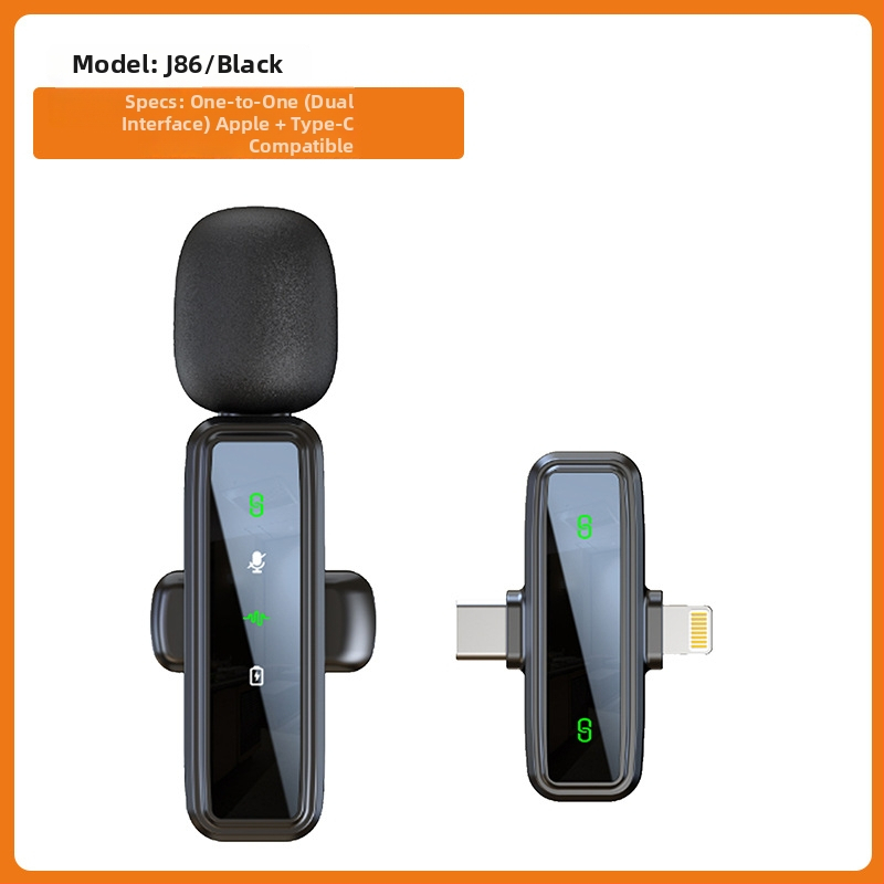 Lavalier mikrofónový systém J86, Bluetooth 5.1, 2 kanály, frekvenčné rozpätie 20 Hz–20 kHz, zabudovaná batéria 50–100 mAh, výdrž 6–8 h, 3 v 1 pre telefón, fotoaparát a zvuk
