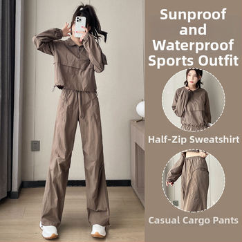 Set casual de lucru pentru femei – Toamnă 2024, țesătură poliester, compoziție principală: nailon 95%+, mâneci lungi, croială lejeră, stil casual, potrivit pentru badminton, tenis și volei