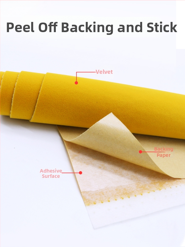 Vastagított öntapadós velúr flockált szövet hátlappal, szintetikus rost, fényelnyelő védelem, közvetlen alkalmazás