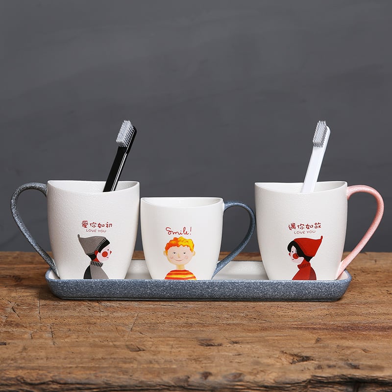 Europski minimalistički set čašica za četkicu i ispiranje usta za parove, keramički materijal