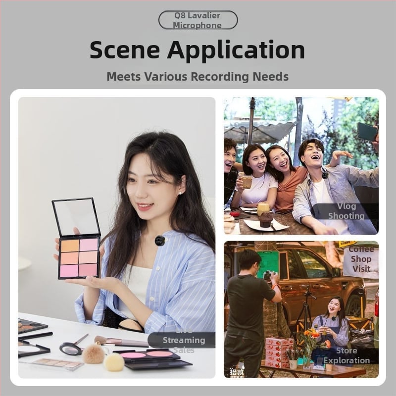 Λαβάλιερ μικρόφωνο για επαγγελματική εγγραφή και ζωντανή μετάδοση — Μοντέλο Q8, ενσωματωμένη μπαταρία 300–500 mAh, αυτονομία 3–6 ωρών, εύρος συχνοτήτων 20 Hz–20 kHz, SNR ≥70 dB