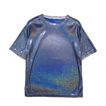 Tricou cu schimbare de culoare și luciu strălucitor, mânecă scurtă, croială lejeră — material Ice silk/viscose, 95%+ compoziție, guler rotund