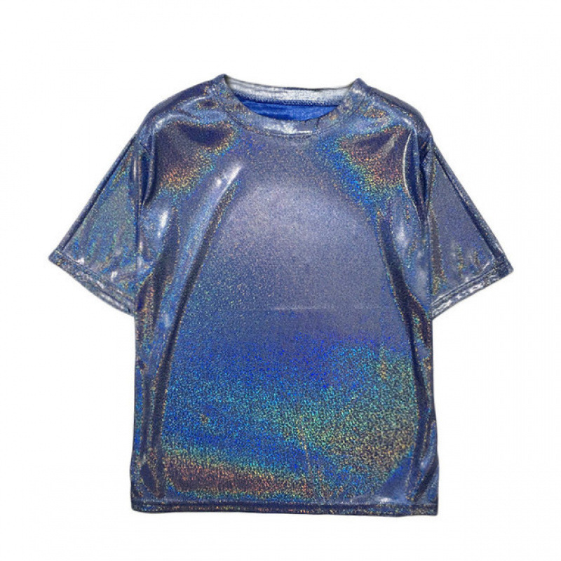 Tricou cu schimbare de culoare și luciu strălucitor, mânecă scurtă, croială lejeră — material Ice silk/viscose, 95%+ compoziție, guler rotund