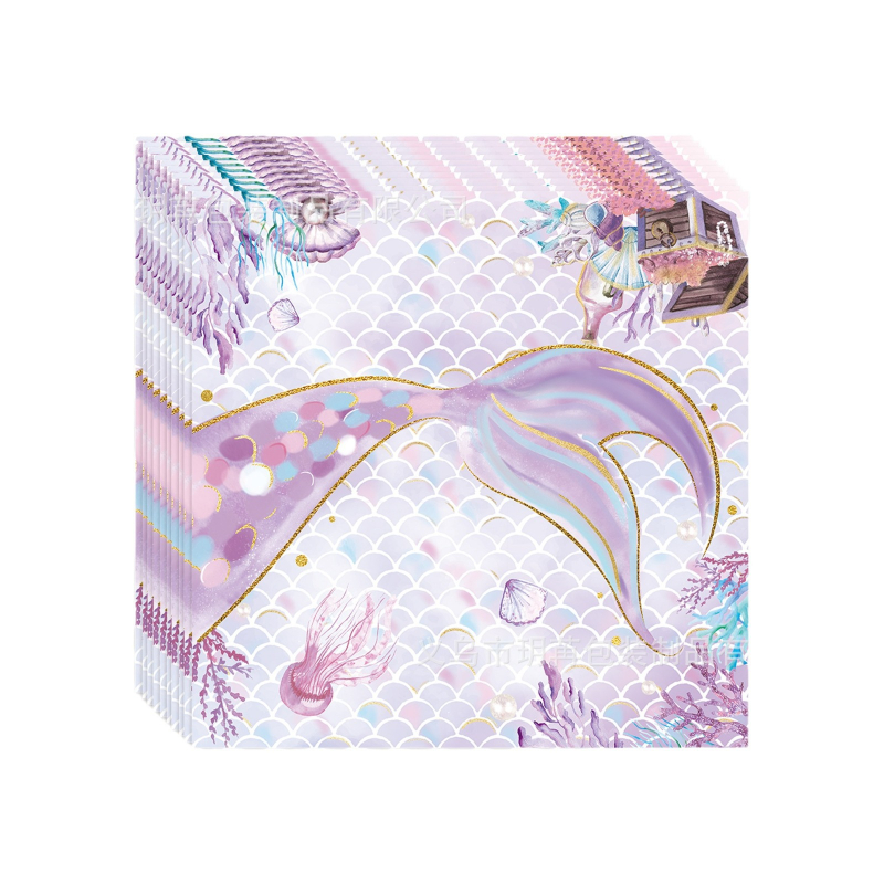 Set de veselă pentru sirene, temă oceanică – de unică folosință: farfurii, pahare și șervețele (Material: Hârtie; Categorie: veselă de hârtie; Produs: accesorii pentru aranjarea spațiului)