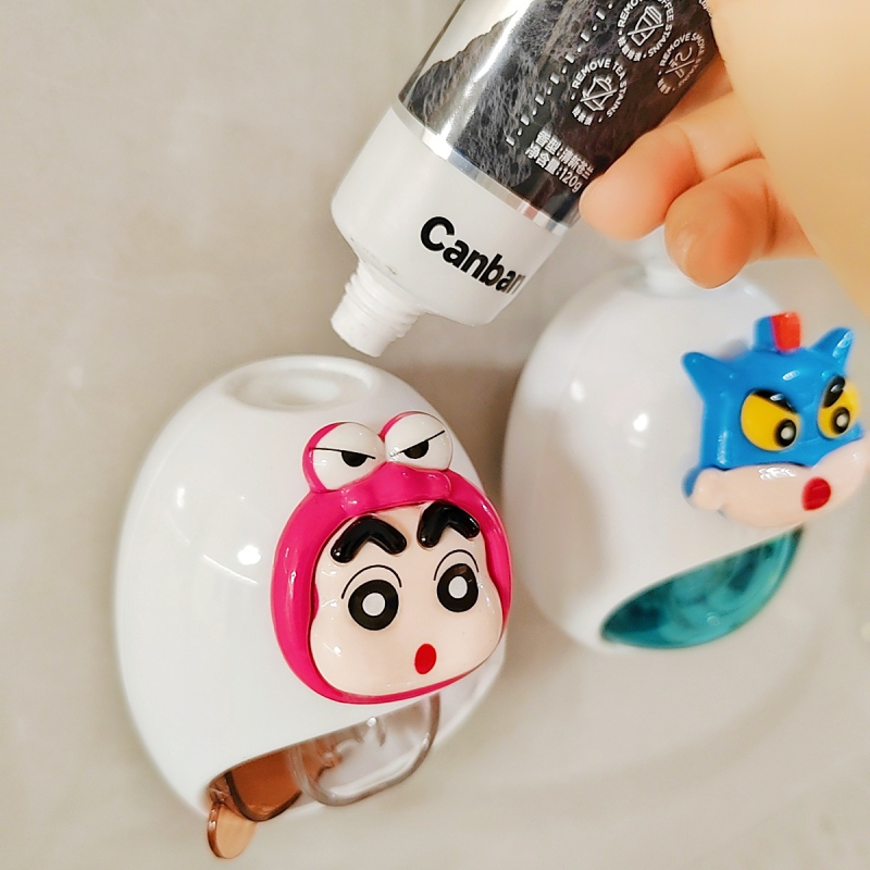 Distribuitor de pastă de dinți pentru copii și raft de depozitare – design desen animat, utilizare universală, montaj fără găuri