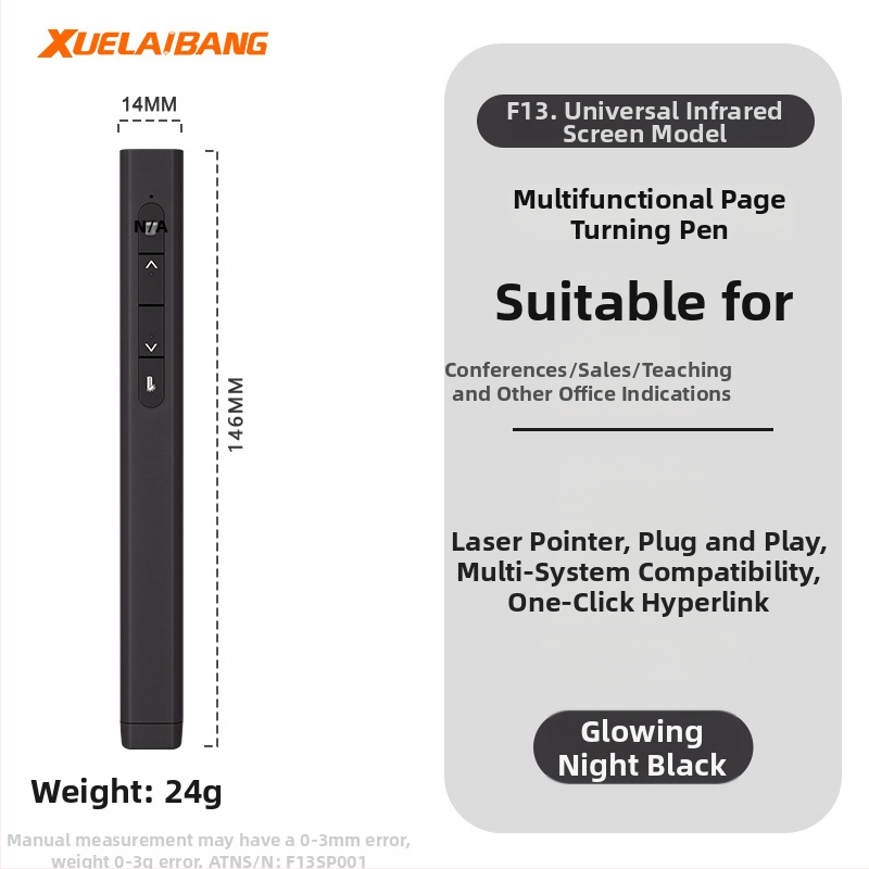 Shelleypen laserska olovka za prebacivanje stranica za prezentacije, ABS+PC kućište, specifikacija F13, mogućnost ispisa logotipa.