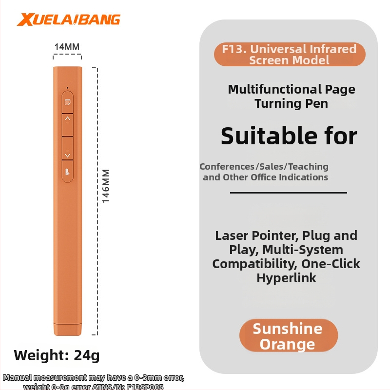 Shelleypen laserska olovka za prebacivanje stranica za prezentacije, ABS+PC kućište, specifikacija F13, mogućnost ispisa logotipa.