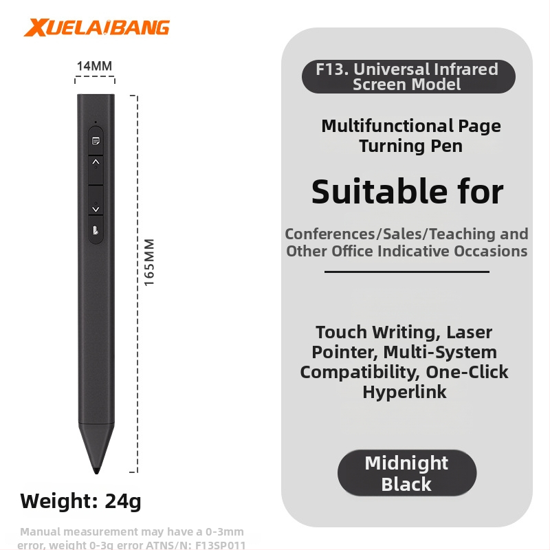 Shelleypen laserska olovka za prebacivanje stranica za prezentacije, ABS+PC kućište, specifikacija F13, mogućnost ispisa logotipa.