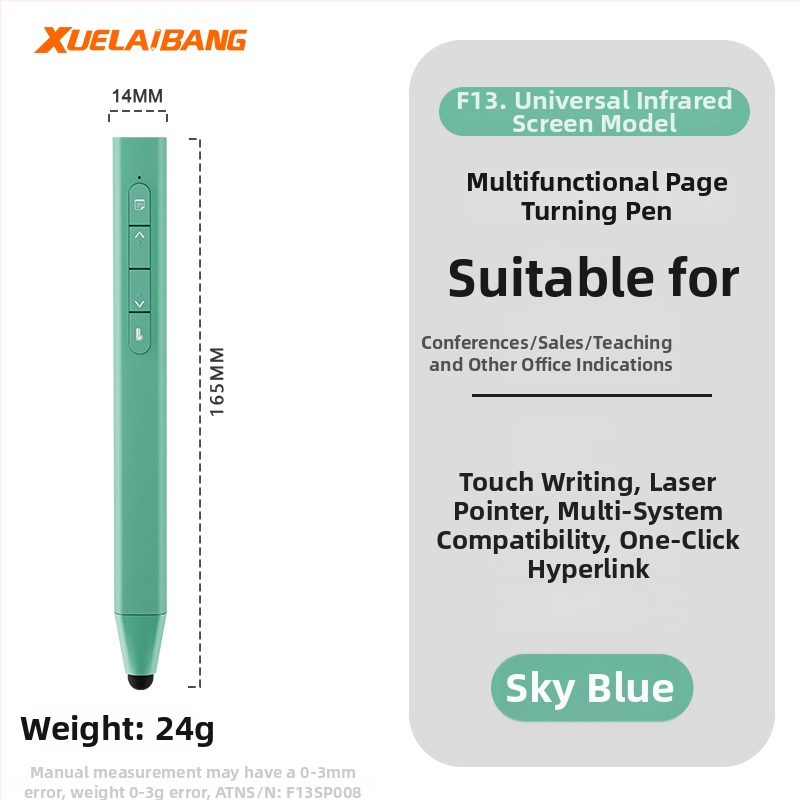 Shelleypen laserska olovka za prebacivanje stranica za prezentacije, ABS+PC kućište, specifikacija F13, mogućnost ispisa logotipa.