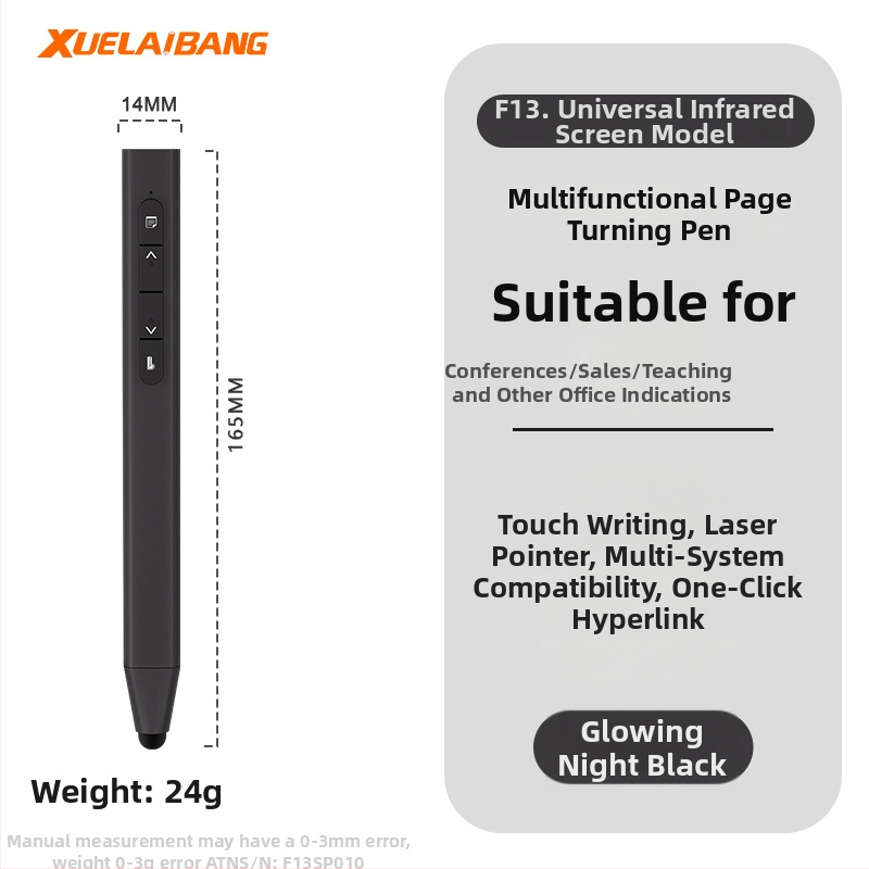 Shelleypen laserska olovka za prebacivanje stranica za prezentacije, ABS+PC kućište, specifikacija F13, mogućnost ispisa logotipa.