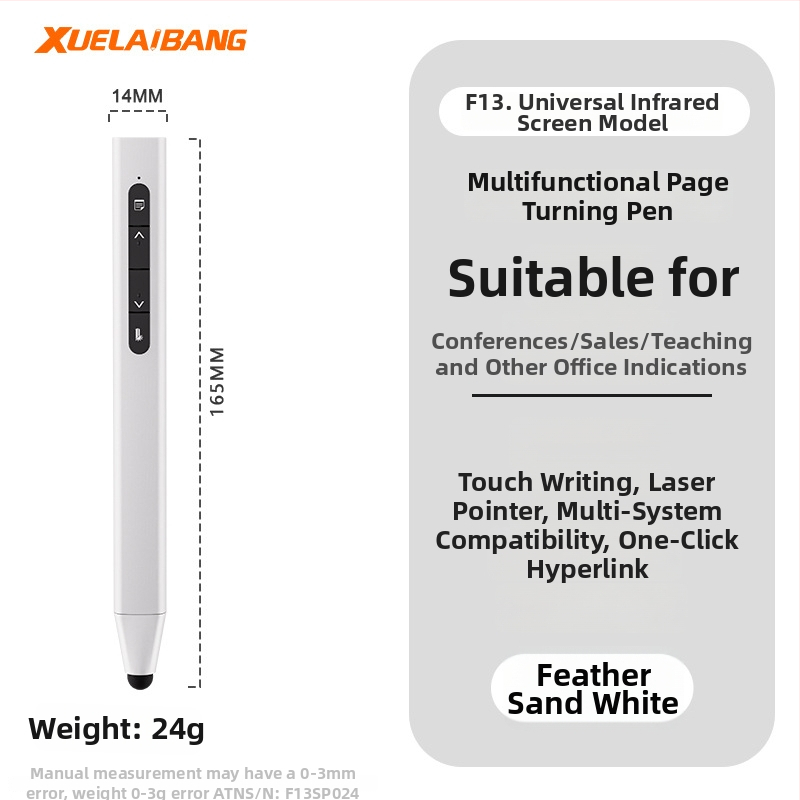 Shelleypen laserska olovka za prebacivanje stranica za prezentacije, ABS+PC kućište, specifikacija F13, mogućnost ispisa logotipa.