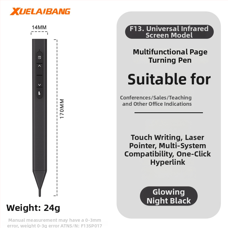 Shelleypen laserska olovka za prebacivanje stranica za prezentacije, ABS+PC kućište, specifikacija F13, mogućnost ispisa logotipa.