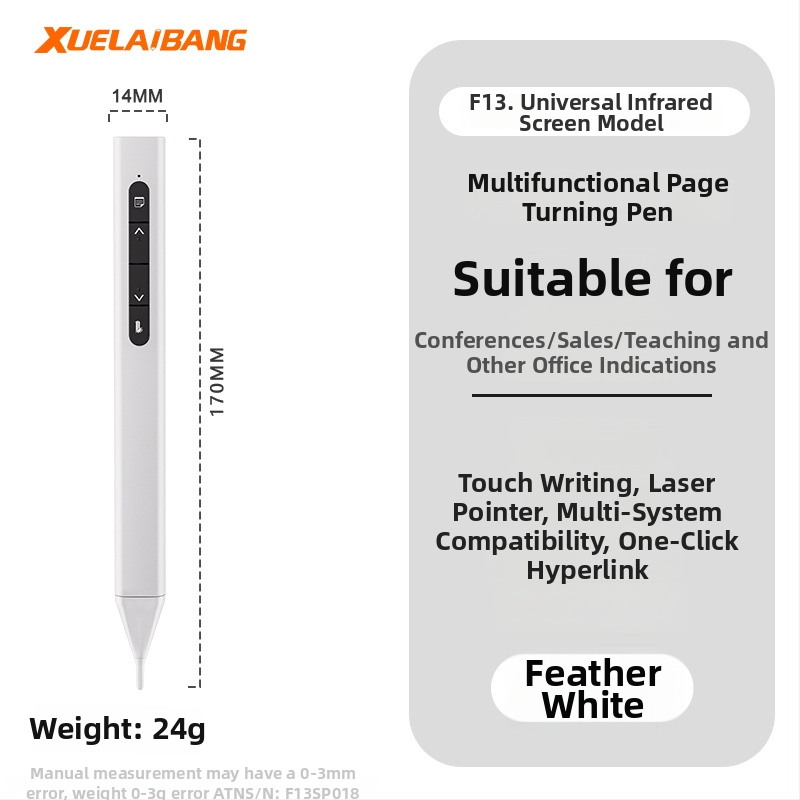 Shelleypen laserska olovka za prebacivanje stranica za prezentacije, ABS+PC kućište, specifikacija F13, mogućnost ispisa logotipa.