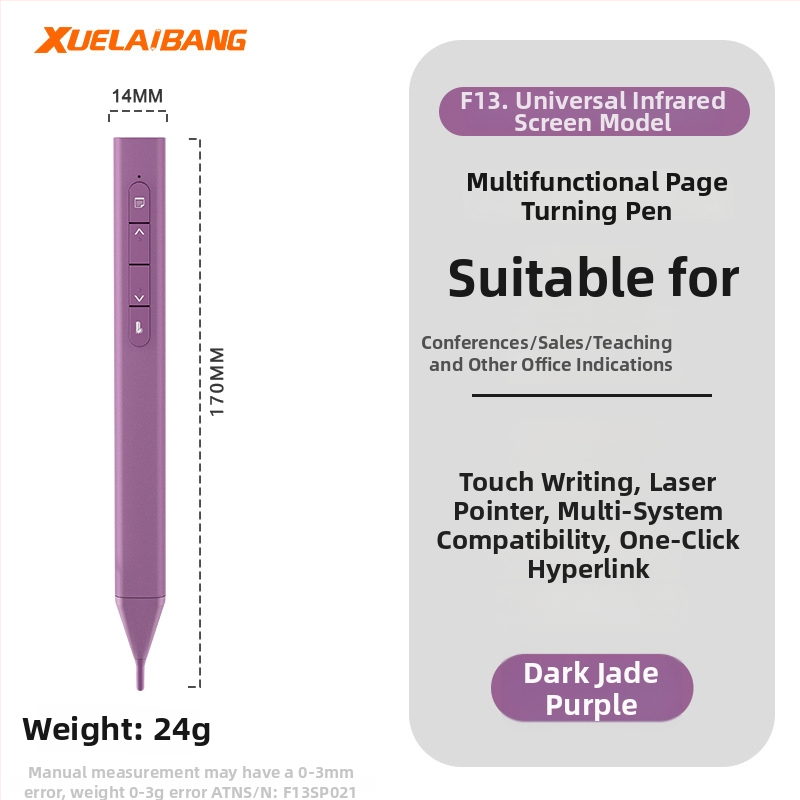 Shelleypen laserska olovka za prebacivanje stranica za prezentacije, ABS+PC kućište, specifikacija F13, mogućnost ispisa logotipa.