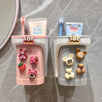 Dječji magnetni zidni držač za čašicu za ispiranje usta i skladištenje četkica i paste za zube, plastični s crtani lik motívom
