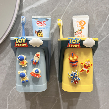Dječji magnetni zidni držač za čašicu za ispiranje usta i skladištenje četkica i paste za zube, plastični s crtani lik motívom
