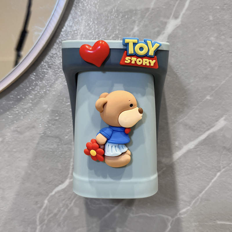 Dječji magnetni zidni držač za čašicu za ispiranje usta i skladištenje četkica i paste za zube, plastični s crtani lik motívom