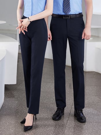 Pantaloni business formali, croială Slim-fit dreaptă, talie medie, 55% poliester în amestec cu fibre chimice, fără călcare