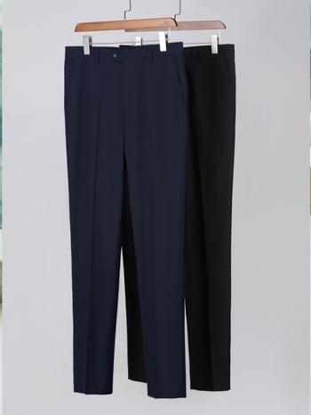 Pantaloni business formali, croială Slim-fit dreaptă, talie medie, 55% poliester în amestec cu fibre chimice, fără călcare