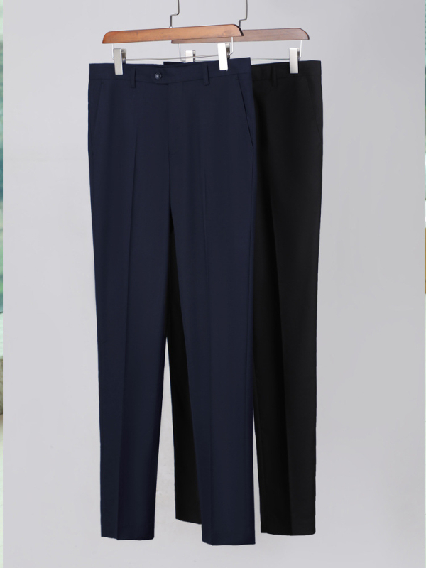 Pantaloni business formali, croială Slim-fit dreaptă, talie medie, 55% poliester în amestec cu fibre chimice, fără călcare