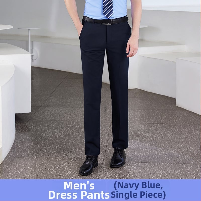 Pantaloni business formali, croială Slim-fit dreaptă, talie medie, 55% poliester în amestec cu fibre chimice, fără călcare