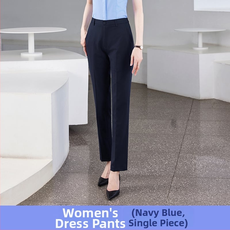 Pantaloni business formali, croială Slim-fit dreaptă, talie medie, 55% poliester în amestec cu fibre chimice, fără călcare