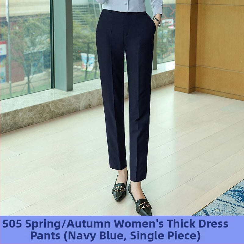 Pantaloni business formali, croială Slim-fit dreaptă, talie medie, 55% poliester în amestec cu fibre chimice, fără călcare