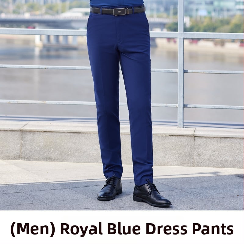 Pantaloni business formali, croială Slim-fit dreaptă, talie medie, 55% poliester în amestec cu fibre chimice, fără călcare