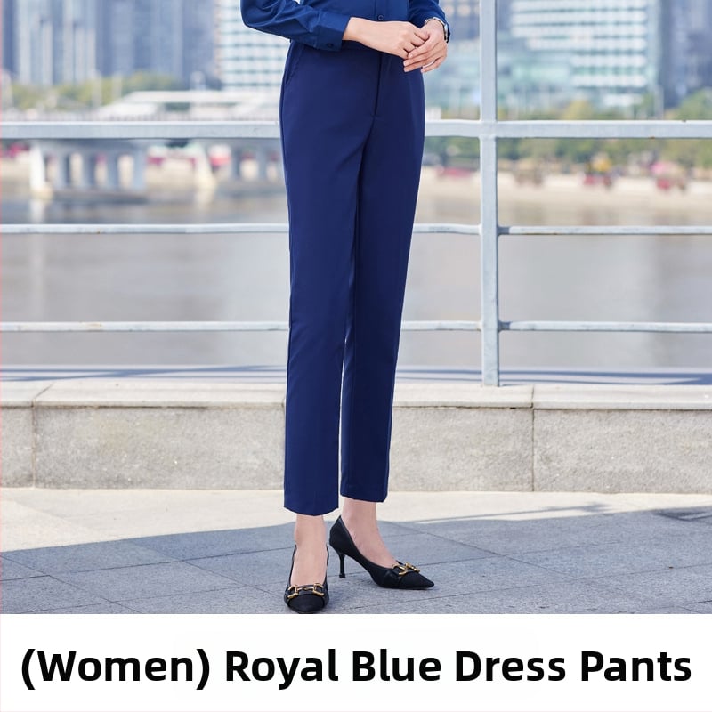 Pantaloni business formali, croială Slim-fit dreaptă, talie medie, 55% poliester în amestec cu fibre chimice, fără călcare