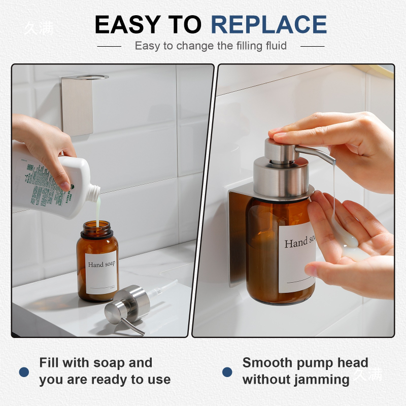 Zidni stakleni dozator tekućine (prazna boca) za šampon, gel za tuširanje i sredstvo za dezinfekciju ruku — luksuzan kupaonski dodatak