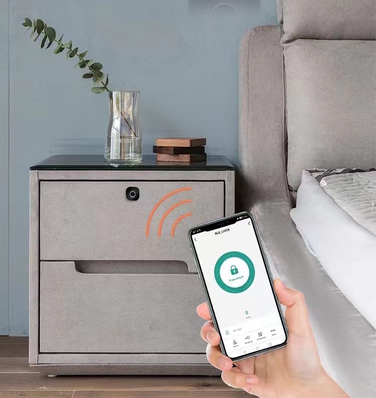 Pametni Bluetooth mehanizam za zaključavanje ladice s otiskom prsta za uredski namještaj – aluminijski spoj, MWZ005, ugrađeni stil