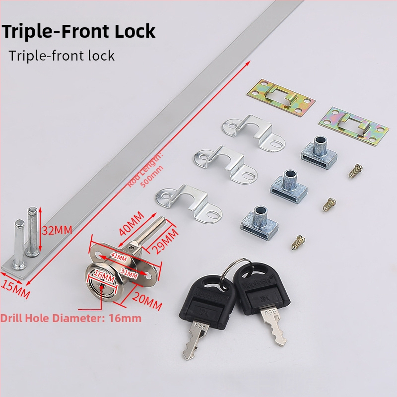 Loud bočna brava za namještaj – trostruki mehanizam zaključavanja ladice uz montažne dodatke, cinkova legura, moderan minimalistički stil