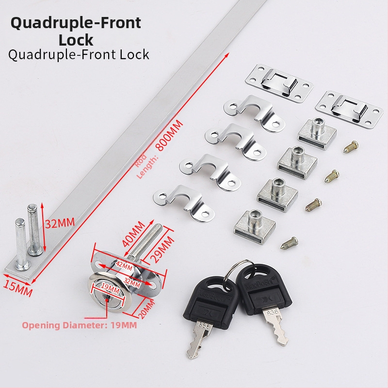 Loud bočna brava za namještaj – trostruki mehanizam zaključavanja ladice uz montažne dodatke, cinkova legura, moderan minimalistički stil