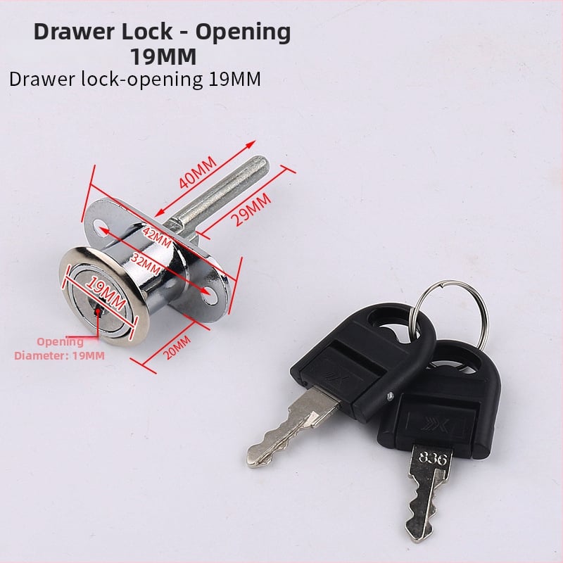 Loud bočna brava za namještaj – trostruki mehanizam zaključavanja ladice uz montažne dodatke, cinkova legura, moderan minimalistički stil