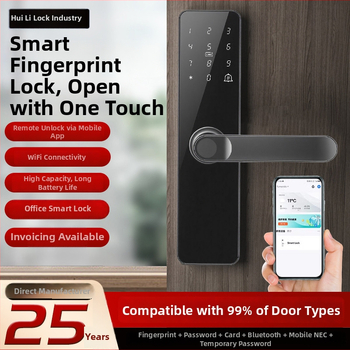 Έξυπνο κλειδί πόρτας εισόδου με δακτυλικό αποτύπωμα και Bluetooth/Wi-Fi έλεγχο μέσω app, μοντέλο D203, 300 αποθηκεύσεις, έως 100000 ξεκλειδώσεις, σάρωση <5 s, DC παροχή