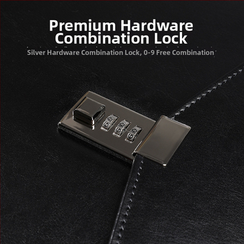 Kožená A4 taška na dôverné dokumenty s uzamykaním na heslo, model A4B01; Materiál: koža; Tlač loga: Áno; Prispôsobenie: Áno; Hrúbka materiálu: 1,5 mm