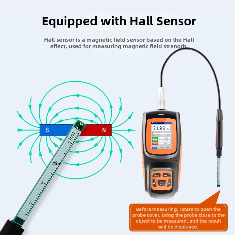 Acus GS-25 Ručni visoko precizni detektor magnetskog polja (gauss metar) — model GS-25; tip: prijenosni detektor magnetskog polja; težina: glavni blok ~120 g, sonda ~32 g