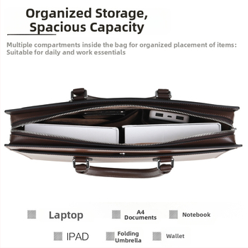 Üzleti táska, valódi bőr (felső réteg marhabőre), egyszínű mintázat, poliészter bélés, vízálló