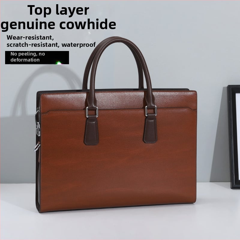 Üzleti táska, valódi bőr (felső réteg marhabőre), egyszínű mintázat, poliészter bélés, vízálló